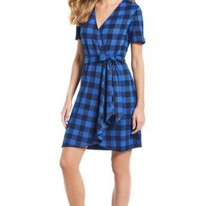 Draper James Buffalo Plaid Checkered Wrap Dress size Small S Blue